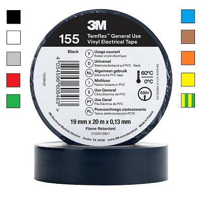 3M Temflex 155 Електроизолационна лента, деб. 0,13 mm, 19 mm x 20 m 19 mm x 20 m синя/blue