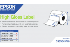 Epson C33S045719 High Gloss, за ColorWorks, 102x152мм, 800 бр, бели самозалепващи етикети