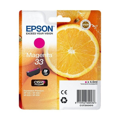 Epson T33434012, T33 магента (magenta) оригинална касета