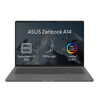 ASUS Zenbook A14/UX3407NA-OLED174W/Snapdragon X2 Elite/14"/WUXGA/16GB/512GB/Adreno/W11H/Сив/2R