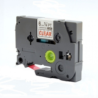 Съвместима лента с Brother TZ-112 / TZe-112, 6mm x 8m, червен печат / прозрачен субстрат