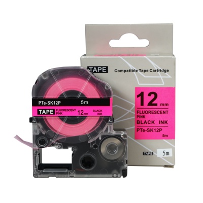 Epson SK12P, 12mm x 5m, черен печат / флуоресцентни розов фон, съвместима лента