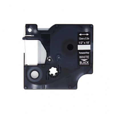 Съвместима лента с Dymo 1805435, 12mm x 5, 5m бял печат / черен фон, винил