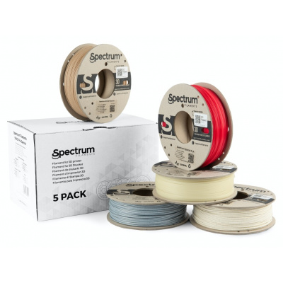 Spectrum 80754 3D филамент, PLA specials, 1,75mm, 5x250g, бял Бежов, Червен, Кафяв, Зелен (Mix Stone Light, Stone dark, Thermoactiv red, Wood oak, Glow green)