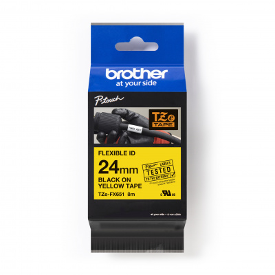 Brother TZ-FX651 / TZe-FX651 Pro Tape, 24mm x 8m, черен печат/жълт фон, оригинална лента