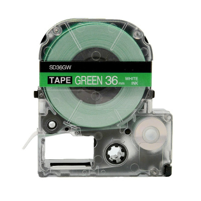 Epson LK-7GWV, SD36GW, 36mm x 9m, бял печат / зелен фон, съвместима лента