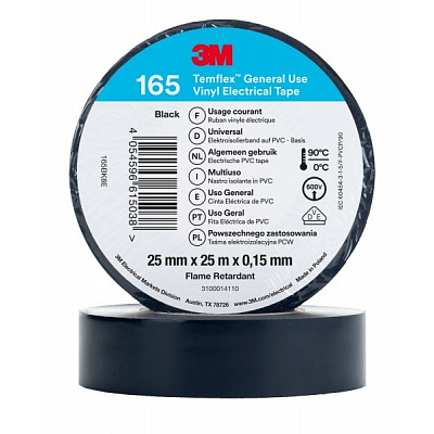3M Temflex 165 електроизолационна лента, 25 mm x 25 m, черна