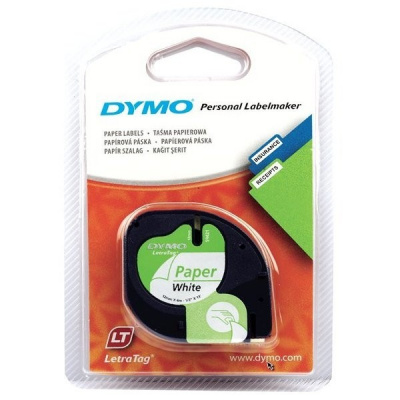 Dymo LetraTag 59421, S0721500, 12mm x 4m черен печат / бял фон, оригинална лента