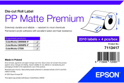 Epson 7113417 PP Matte, за ColorWorks, 102x51мм, 2310 бр, полипропилен, бели самозалепващи етикети
