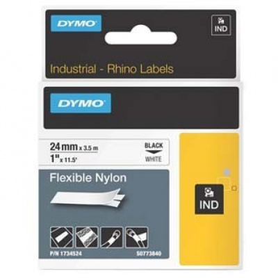 Dymo Rhino 1734524, S0773840, 24mm x 3,5m, черен печат/бял фон, оригинална лента