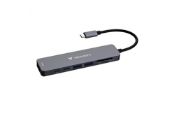 USB-C víceportový rozbočovač Essentials 7-port, 32158, šedý, délka kabelu 18cm, Verbatim, USB-C 3.2 Gen 1, USB-C PD, 2 x USB-A 3.2