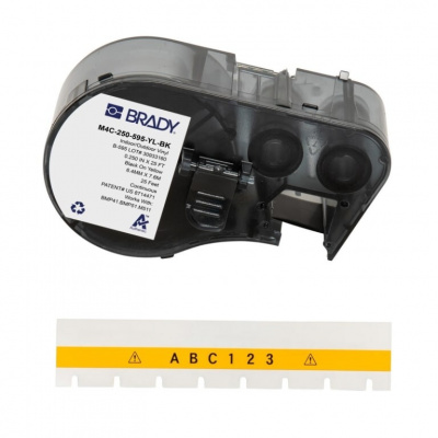 Brady M4C-250-595-YL-BK / 170950, 6.35 mm x 7.62 m, Винил, черен печат / жълт фон