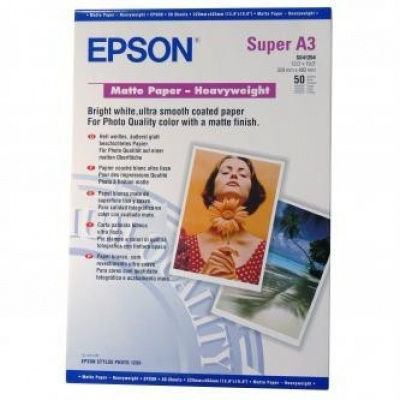 Epson Matte Paper Heavyweight S041264 C13S041264, 167 г/м2, A3+, мат, strong, бял, фотографска хартия