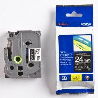 Brother TZ-355 / TZe-355, 24mm x 8m, бял печат/черен фон, оригинална лента