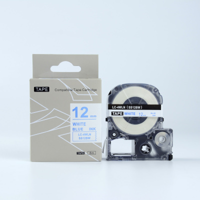 Epson LK-4WLN, SS12BW, C53S654022, 12mm x 9m, син шрифт / бял фон, съвместима лента