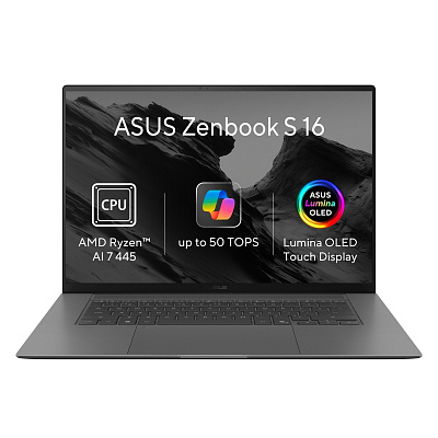 ASUS Zenbook S16 OLED/UM5606GA-OLED594WZ/AI7-445/16"/2880x1800/T/16GB/1TB/AMD int/W11H/Сив/2R