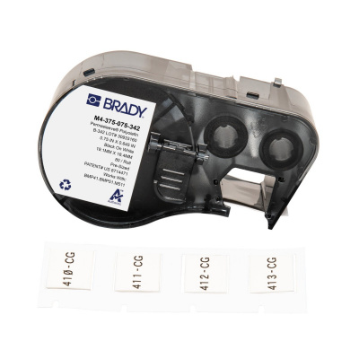 Brady M4-375-075-342 / 170722, 19.05 mm x 16.38 mm, Polyolefin, черно копиране / бял фон