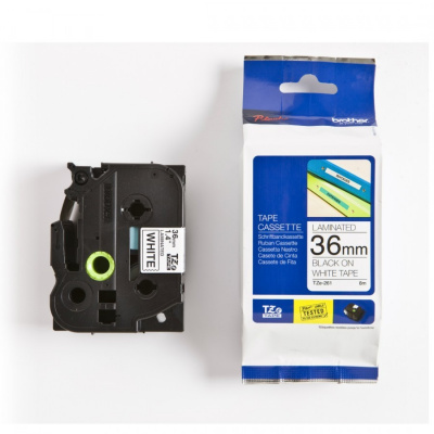 Brother TZ-261 / TZe-261, 36mm x 8m, черен печат / бял фон, оригинална лента