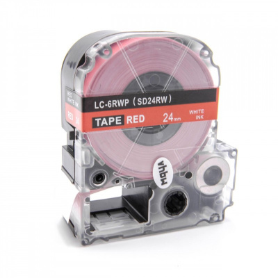 Epson LK-6RWP, SD24RW, 24mm x 9m, бял печат / червен фон, съвместима лента