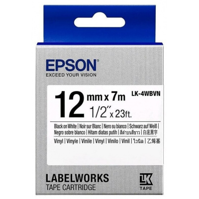 Epson LabelWorks LK-4WBVN C53S654041 12мм x 7м, черно копиране / бял фон, винилова, оригинален лента