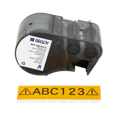 Brady M5C-1000-584-YL / 170936, 25.40 mm x 6.10 m, Пластмаса, черен печат / жълт фон