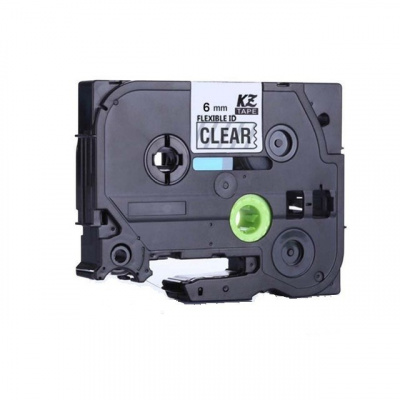 Съвместима лента с Brother TZ-FX111 / TZe-FX111, 6mm x 8m, гъвкави, черен печат / прозрачен субстрат