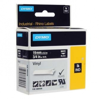 Dymo Rhino 1805436, 19mm x 5,5m, бял печат/черен фон, оригинална лента