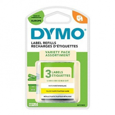 Dymo 91241, S0721800, 12mm x 4m, черен печат/бял, жълт, сребърен фон, 3 бр, оригинална лента