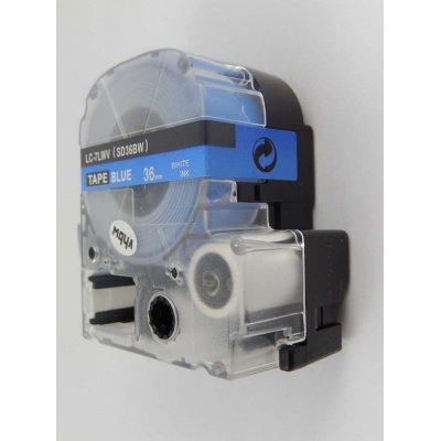 Epson LK-7LWV, SD36BW, 36mm x 9m, бял печат / син фон, съвместима лента