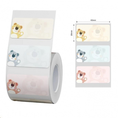 Niimbot A2A78838501, 40x20mm, 320 бр, Плюшени мечета, цветен самозалепващи се етикети