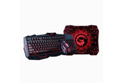 Marvo KM400, Комплект клавиатура с геймърска мишка и подложка, CZ/SK, игра, мембранна тип кабелна (USB), черен, гръб