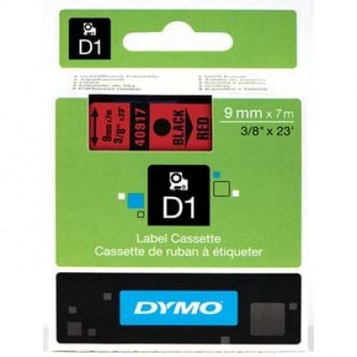 Dymo D1 40917, S0720720, 9mm x 7m, черен печат / червен фон, оригинална лента