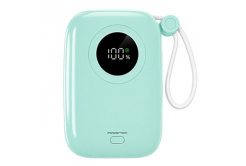Powerton ENERGY PASTEL EDITION Външна батерия 10000mAh, 2x USB-C, 22.5W, интегрирани кабели, ментов цвят