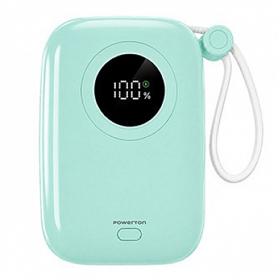 Powerton ENERGY PASTEL EDITION Външна батерия 10000mAh, 2x USB-C, 22.5W, интегрирани кабели, ментов цвят