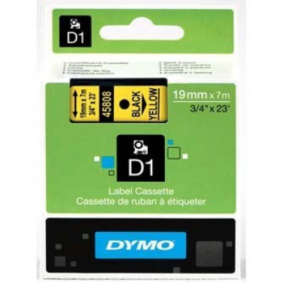 Dymo D1 45808, S0720880, 19mm x 7m, черен печат/жълт фон, оригинална лента