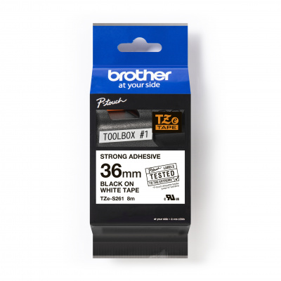 Brother TZ-S261 / TZe-S261 Pro Tape, 36mm x 8m, черен печат/бял фон, оригинална лента
