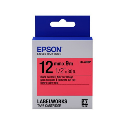 Epson LabelWorks LK-4RBP C53S654007 12мм x 9м, черно копиране / пастелно червен фон, оригинален лента