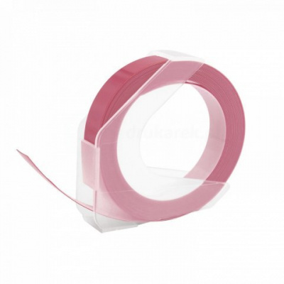 Dymo Omega, 9mm x 3m, бял печат / розов фон, съвместима лента
