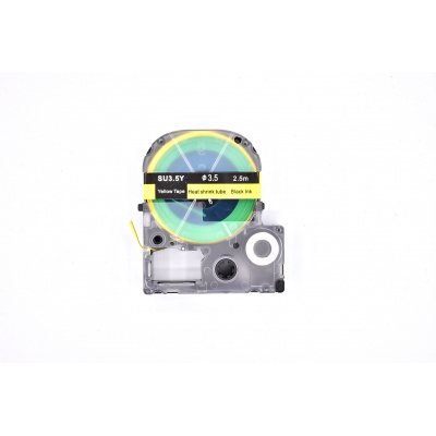 Epson LK-4YBA3 / SU35Y, 3 мм x 2,5 м, черен печат / жълт фон, съвместима термосвиваема лента