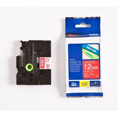 Brother TZ-435 / TZe-435, 12mm x 8m, бял печат / червен фон, оригинална лента