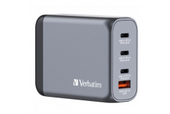 Verbatim GaN 32202, адаптер за пътуване, USB 3.0, USB C, сив, 100 W, взаимозаменяеми вилици C,G,A