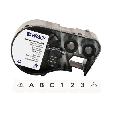 Brady M4C-500-595-WT-BK / 170818, 12.70 mm x 7.62 m, Винил, черен печат / бял фон