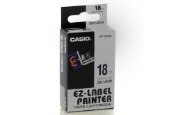 Casio XR-18SR1, 18mm x 8m, черен печат/сребърен фон, оригинален лента