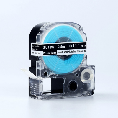 Epson LK-6WBA11 / SU11W, 11 мм x 2,5 м, черен печат / бял фон, съвместима термосвиваема лента