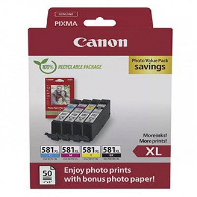 Canon CLI-581XL 2052C006 цвят (CMYK) оригинален комплект касети + фотохартия
