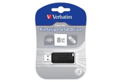 Verbatim 49062 Store N Go PinStripe, USB флаш памет, USB A 2.0, 8GB, с изваждащ се конектор, черно