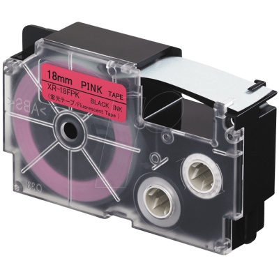Casio XR-18FPK , 18mm x 8m, черен печат / сигнал розов фон, съвместима лента