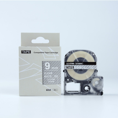 Epson LK-3TWN, ST9SW, 9mm x 9m, бял печат / прозрачен фон, съвместима лента