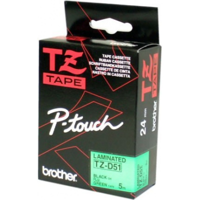 Brother TZ-D51 / TZe-D51, 5mm, черен печат/зелен фон, оригинална лента