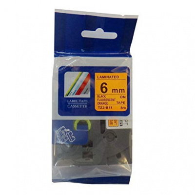 Съвместима лента с Brother TZ-B11/TZe-B11, сигнал 6mm x 8m, черен печат/портокал. база